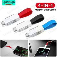 4 in 1 Magnetic Keychain USB Cable Micro USB Charge Wire USB Type C 8Pin Portable Short Power Bank Data Cord For iPhone Android