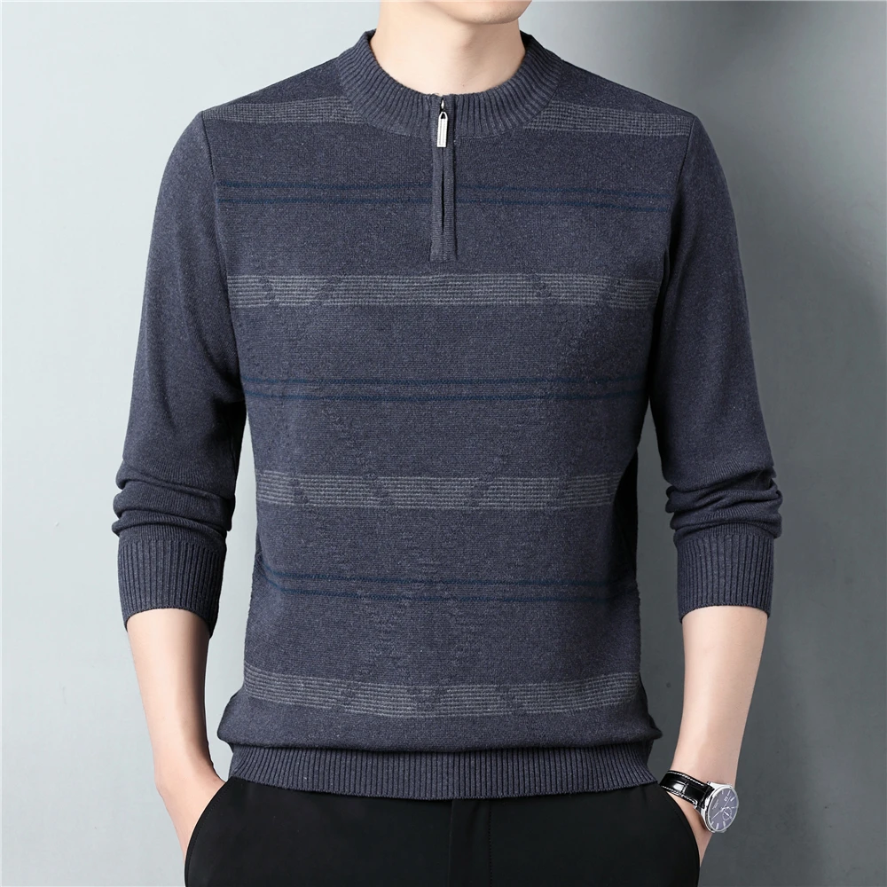 

Brand O-Neck Striped Sweater Men Clothing Autumn Winter Knitwear Casual Soft Warm Zipper Pullover Homme Jersey Z1167