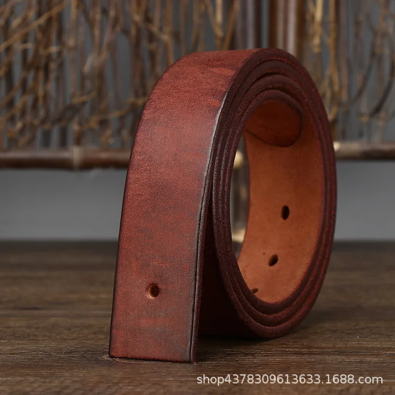 헤드리스 핀 버클 헤드리스 벨트 버클 레트로 천연 소가죽 남성 벨트 정품 가죽 두꺼운