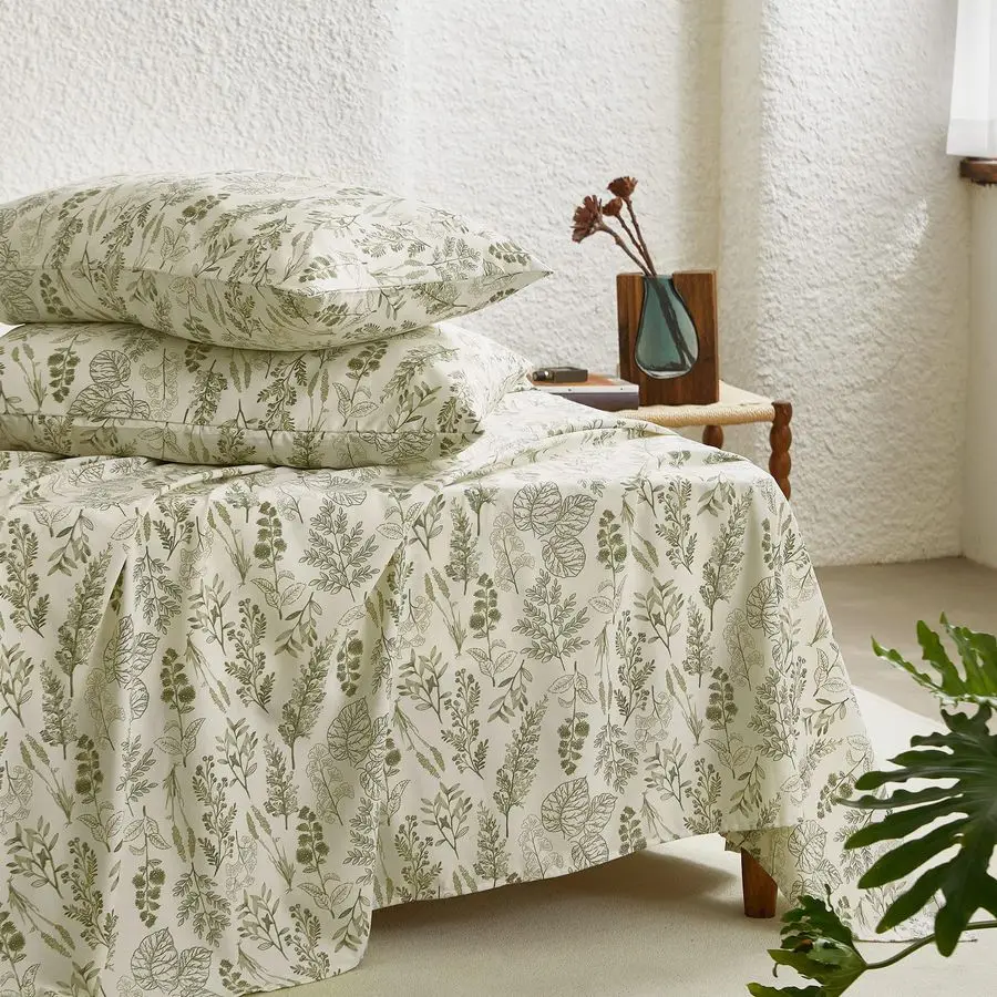 

Botanical Bed Sheets, 4Piece Sheet Set, Floral Shabby Chic Leaves Pattern Printed Coquette Vintage Aesthetic Bedding, Deep Pocke