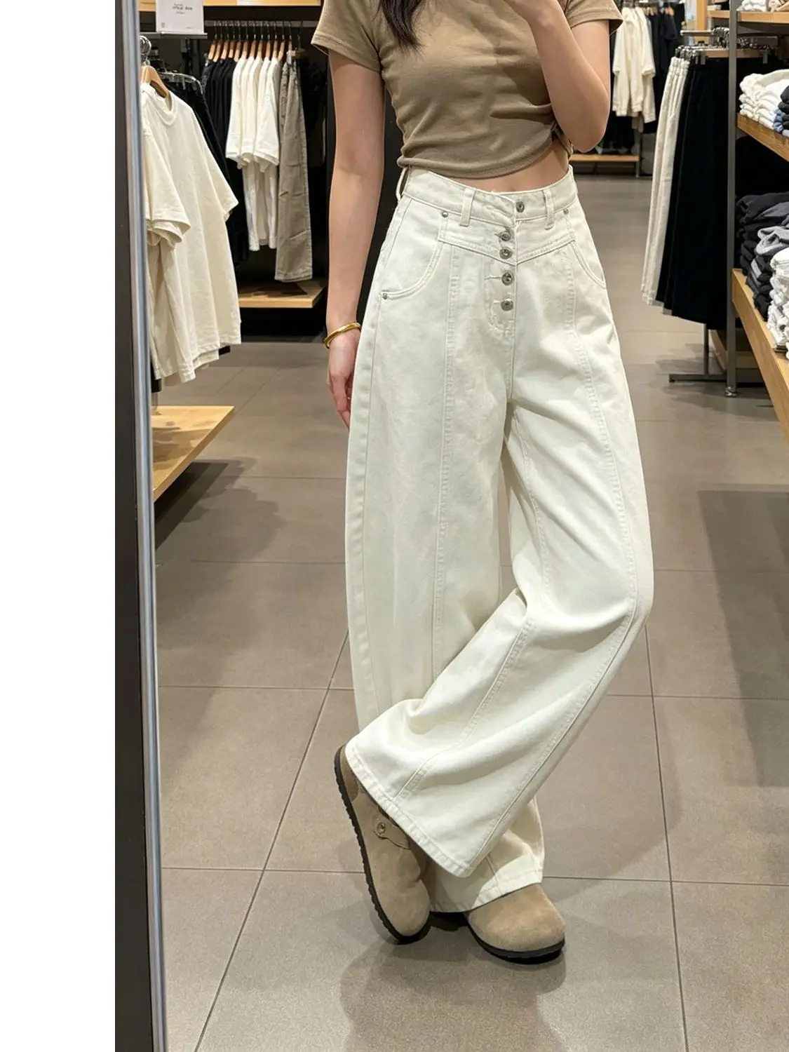 

High Waist Loose Wide Leg Grey White American Retro Knife Jeans Women's Fashion Spring New Style Commute Wind