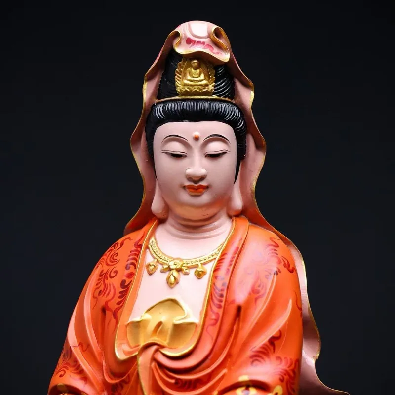Hand-Carved Boxwood Guanyin Statue - 11.8/13.8