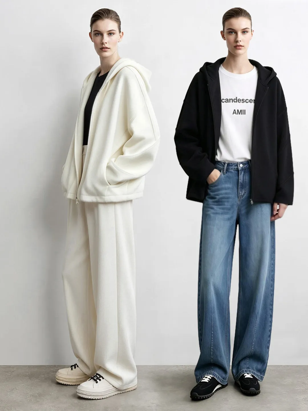 Amii Hooded Oversized Jacket Balloon Hem Rice Velvet Slimming Casual Commuter Minimalist Autumn Women's Hoodies 12643117