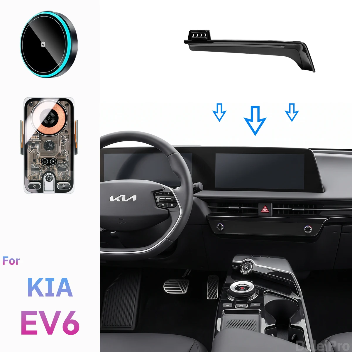 For Kia EV6 2022 2023 2024 Car Phone Holder Screen Fixed Clip Wireless Charger Custom-fit Screen Fixed Base Accessories