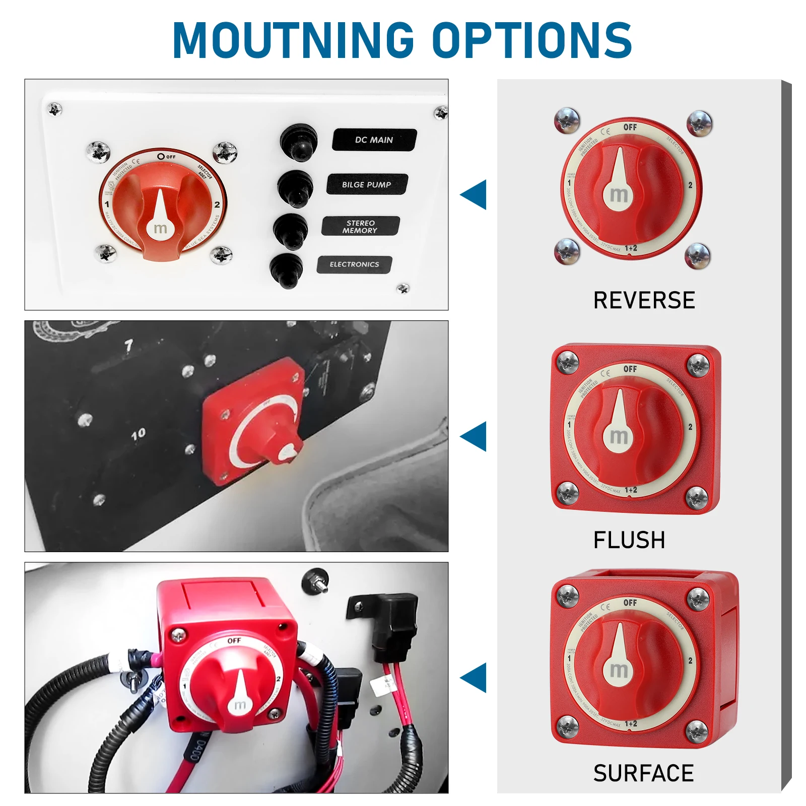 3 4 Position 32V 300 Amp M-Series Waterproof Ignition Protected Marine Boat Dual Battery Isolator Mini Selector Switches