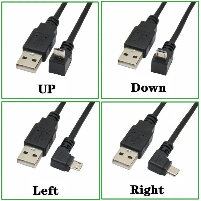 Full Copper A Male to Micro 5Pin USB Data Cable With A 90 Aegree Left/Right Up/Down Bend For Android Phone Charging Connection