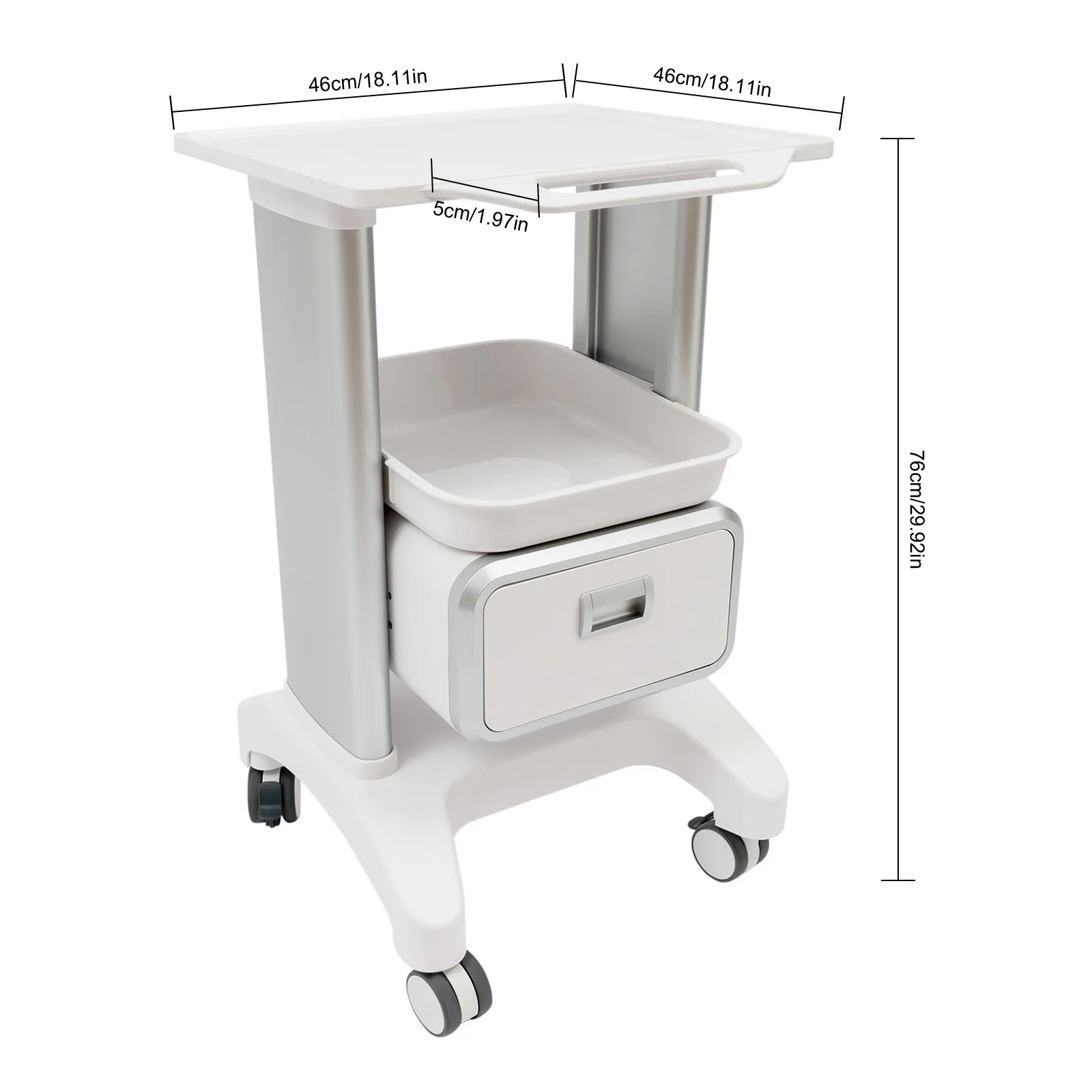 Rolling Tool Trolley ABS, Multi-Purpose 1 Drawer 2 Shelf, 100kg/220lbs, 76cm Height, Silent Wheels, Freestanding, Space-Saving Design for Hospital Beauty Salon Dental Lab Home - view 2