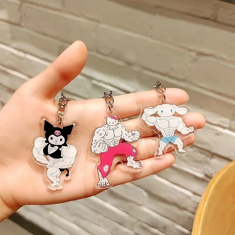 Sanrio Acryl-Schlüsselanhänger, Cartoon-Motiv, niedliches Kuromi, Hello Kitty, modisches Accessoire, Muskel-Anhänger, Schmuck, Weihnachtsgeschenk für Kinder