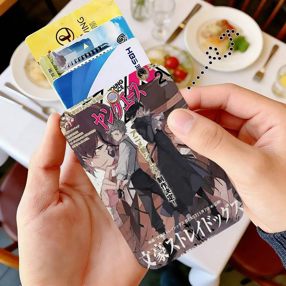 Superpower Battle B-Bungo Stray Dogs Anime Rectangle ID Card Case Keychain Access Card Bag Key Tag Ring Leather Card Holder Key