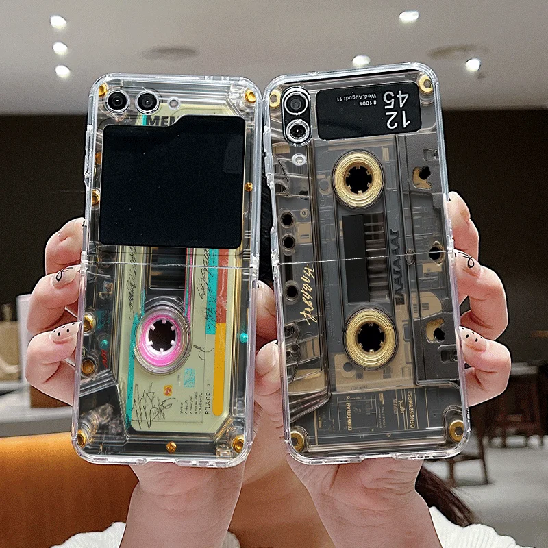 Unique Cassette Tape Creative Phone Case for Samsung Galaxy Z Flip 7 Flip6 5 4 3 Folding Cover for Z Flip7 Flip 5 5G Soft Shell