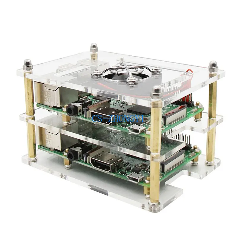 Raspberry pie 2B/3B/4B cluster shell superimposed with acrylic raspberry pi 4B