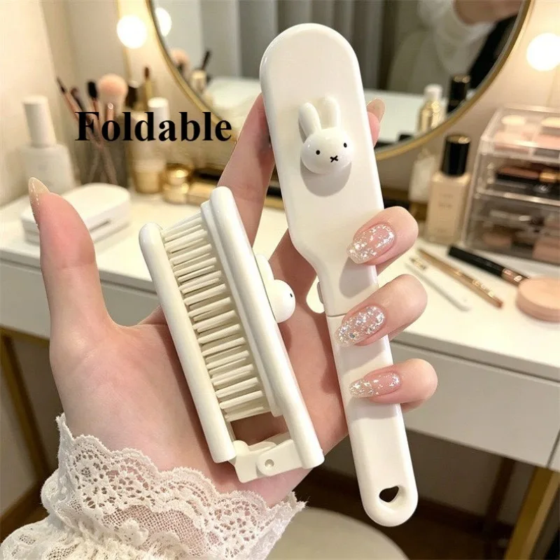 2026 NEW Foldable Hair Brush Cute Rabbit Portable Anti-static Comb Scalp Massage Detangling Travel Hair Styling Tool for Girls