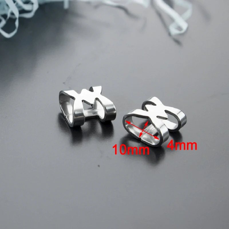 10Pcs Stainless Steel Punk Geometry Hollow Leather Clasp Flat Round Slider Spacer Bead For Diy Bracelet Watchband Jewelry Making