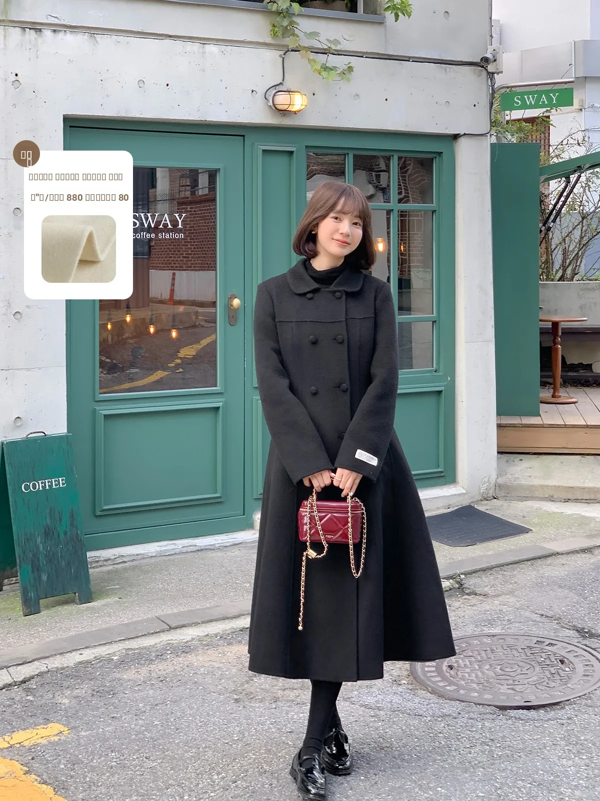 

Heben Ball Long Woolen Coat Women's Faionable Bla Outerwear Autumn Winter Ele Sle Casual Windproof Thiened