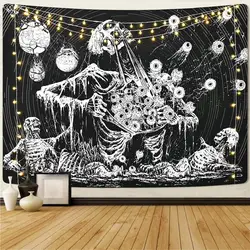 Hippie Skull Tapestry Psychedelic Mushroom Gothic Tapestry Colorful Psychedelic Wall Decor Art Aesthetic Home Decor Tapestries