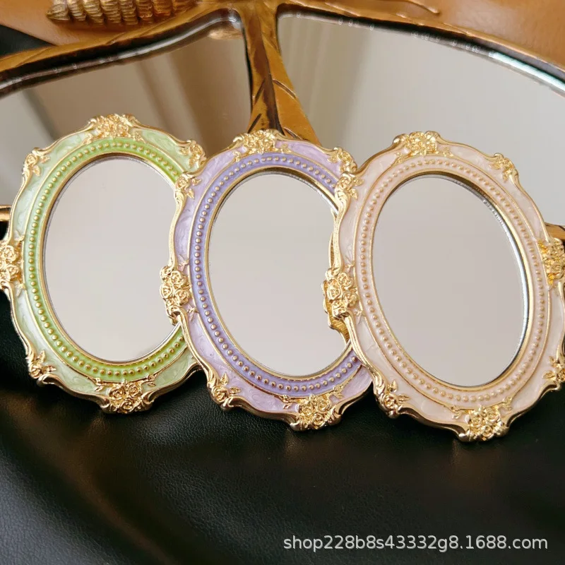 Retro Rose Makeup Mirror,European Enamel Relief Mirror,Portable Palace Style Girl Photography Prop,Exquisite Dopamine Color