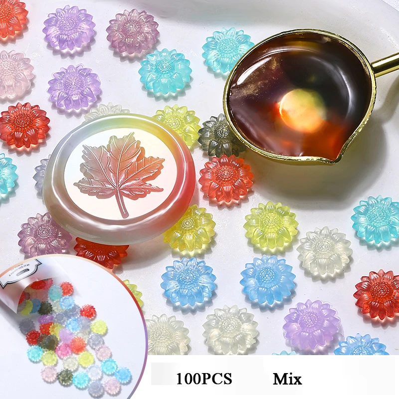 100 Stück durchscheinende Sonnenblumen-Siegelwachsperlen für DIY-Umschläge, Briefe, Hochzeitseinladungen, Scrapbooking, blinkender Siegelstempel – Detail 8