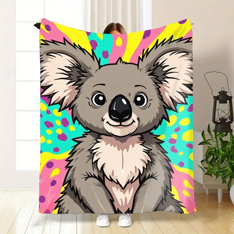 قطعة واحدة من بطانية الفانيلا اللطيفة بطباعة كرتونية كوالا - تصميم ملون نابض بالحياة لديكور المنزل المريح