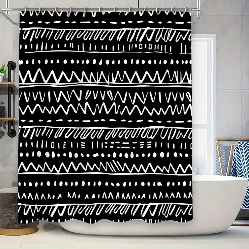

Modern Black White Shower Curtain Geometric Design Bathroom Decor Polyester Fabric Water Resistant Home Bath Linen