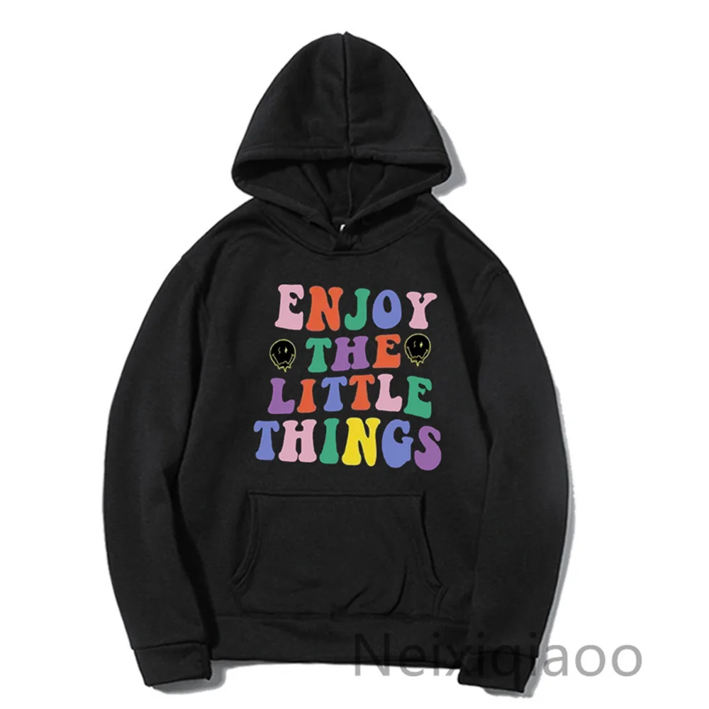 Plus Size Enjoy The Little Things Letter Printed Women Men Autumn Winter Sweatshirt Long Sleeve Hoodie Female Korean Clothing