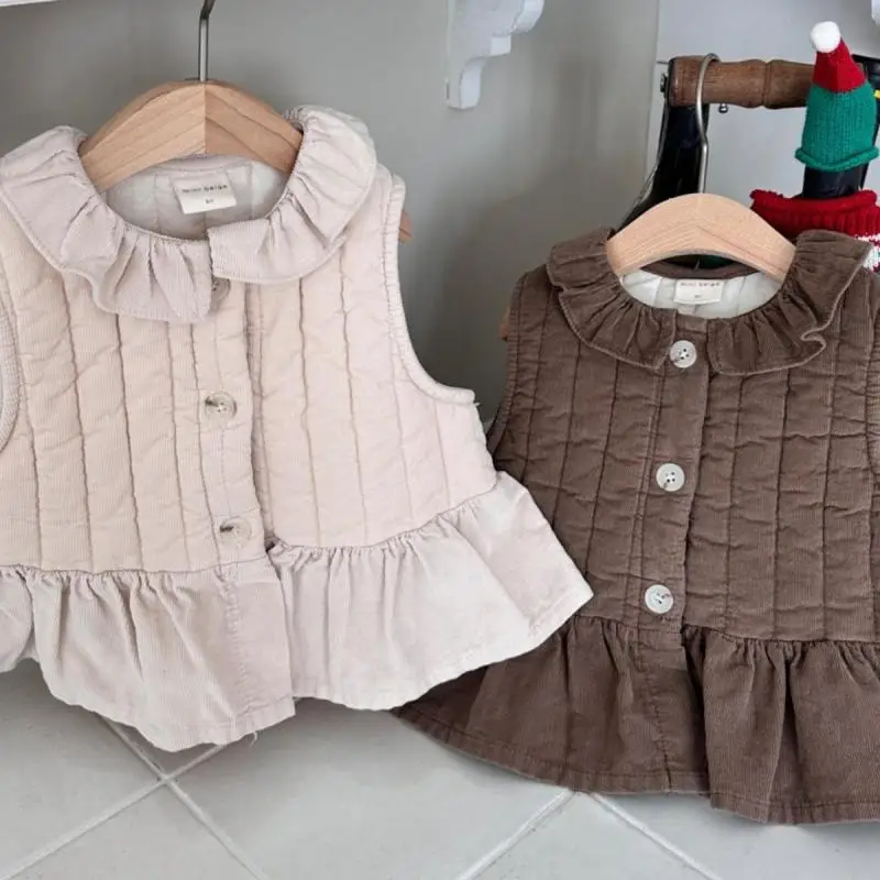 MiniAinis Winter New Boy Girl Baby Solid Sleeveless Cardigan Cotton-padded Vest Children Flounce Tops Kid Cotton Waistcoat