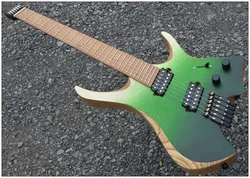 2024 Fanned frets 6 Strings Headless Electric Guitar Green color maple fretboard HH pickups wenge neck ASH wood body