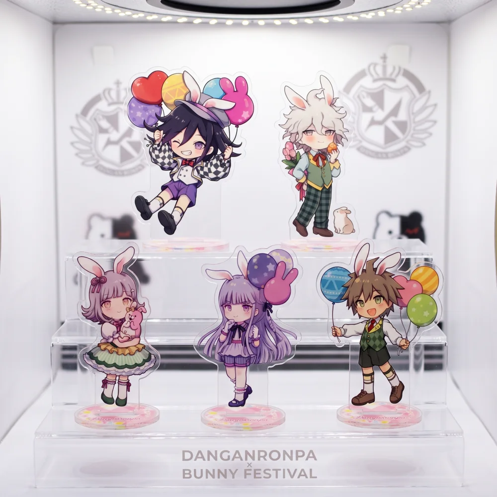 Danganronpa Anime Figure Acrylic Stand Model Cute Easter Bunny Ears Chibi Kokichi Nagito Junko Cosplay Desk Decor Gifts Keychain
