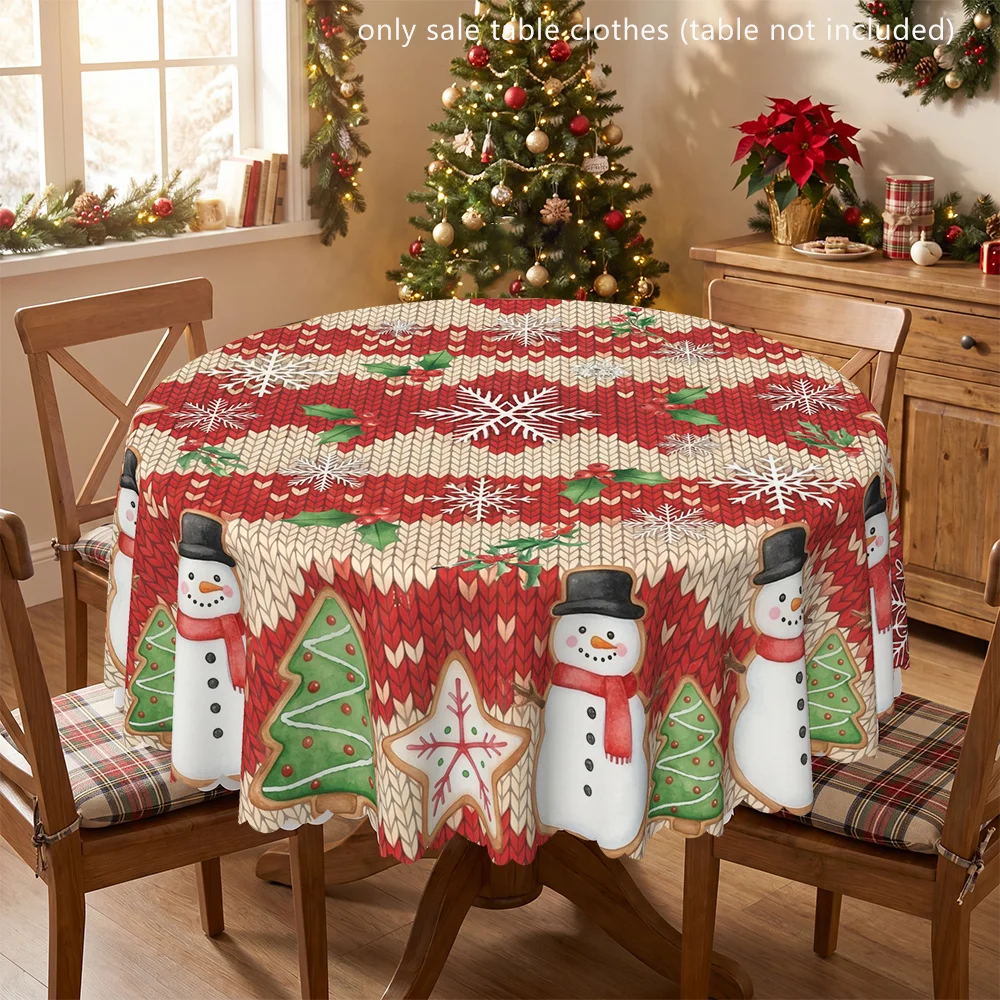 Christmas snowman and tree cookie pattern polyester print tablecloth