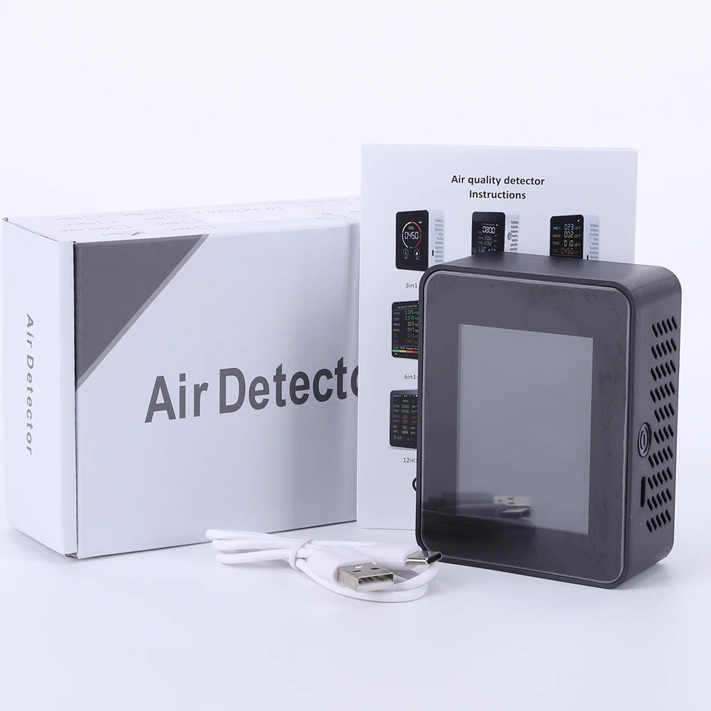 5 في 1 الرقمية مراقبة جودة الهواء CO2 متر جهاز قياس درجة الحرارة والرطوبة ثاني أكسيد الكربون TVOC HCHO الكاشف