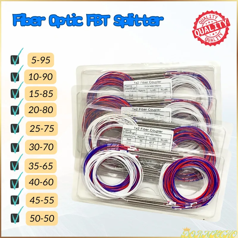 10 Uds FBT sin conectores divisor de fibra óptica 1x2 0,9mm 10/90 20/80 30/70 40/60 50/50 varios tipos de acoplador desequilibrado