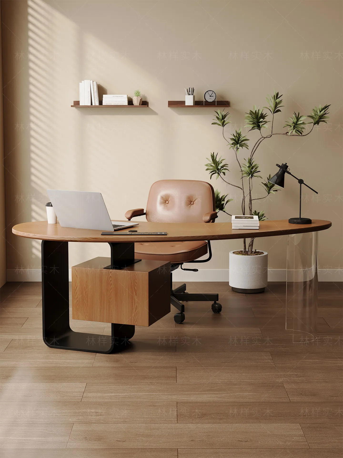 Solid wood desk Boss table President's office Computer desk Workbench with socket Living room