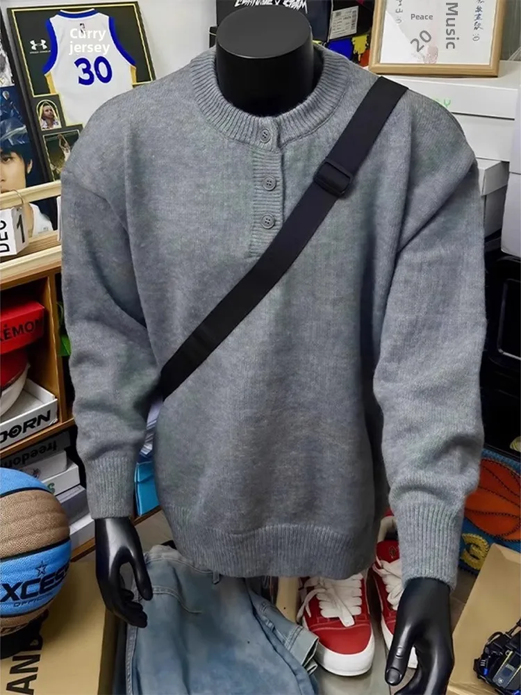 

Мужской зимний вязаный свитер Cleanfit Lazy Style с воротником хенли, свободный крой, комфортный, мягкий, из полиэстера