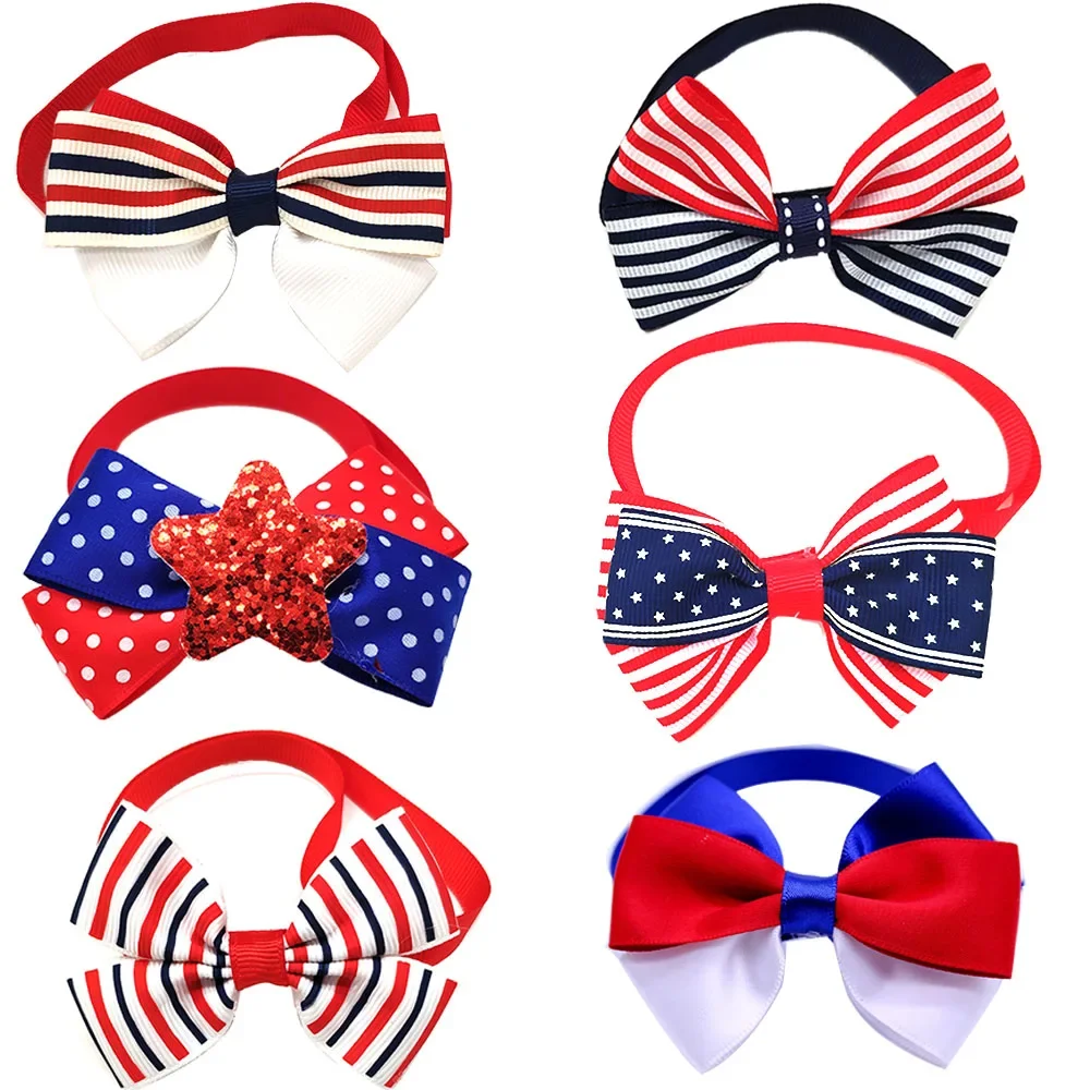 50 Pcs Pet Dog Bow Tie American Independence Day Adjustable Dog Bow Tie Scarf For July 4th Pet Grooming Accessories Dog Supplier