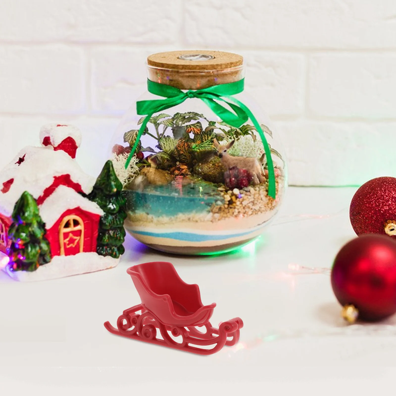 

Miniature Sleigh Christmas Decor Red Plastic Sled For Tree Table Centerpiece Home Office Holiday Party Decoration