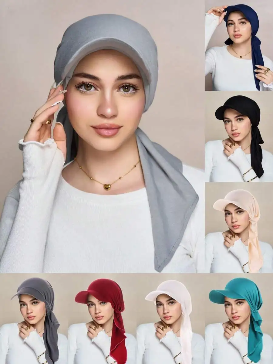 

Multi-Color Casual Baseball Cap Hijab Scarf With Curved Brim For Women