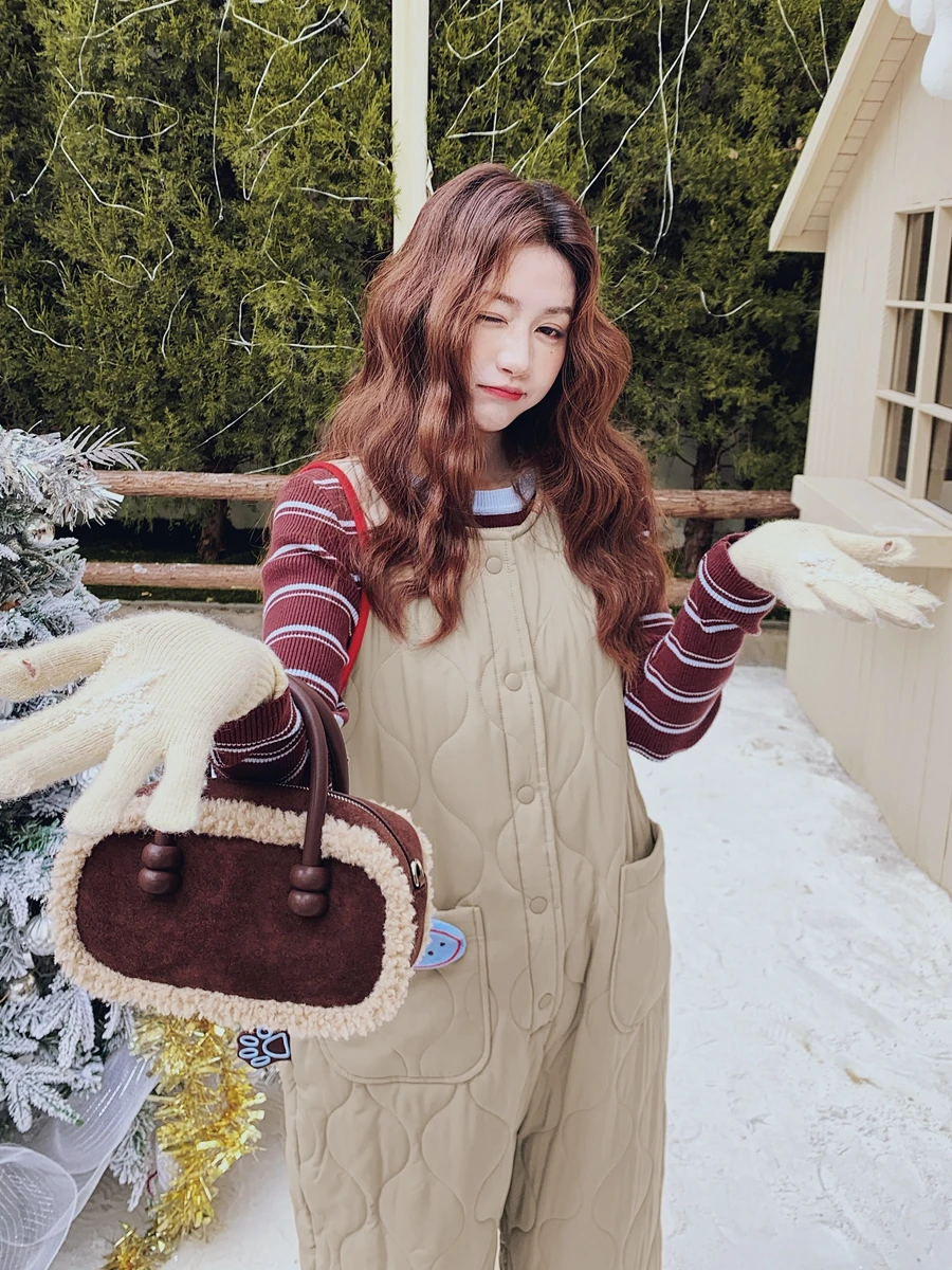 

Sli Winter Outfit Cotton Onesie Set with Straps Women's Faion Two-Piece Suit Long Sve round Ne Commute Sle