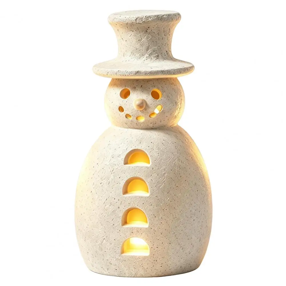 Indoor Winter Christmas Decorations Christmas Snowman Decorative Light Led Hollow Snowman Figurine Resin Night Lamp for Holiday