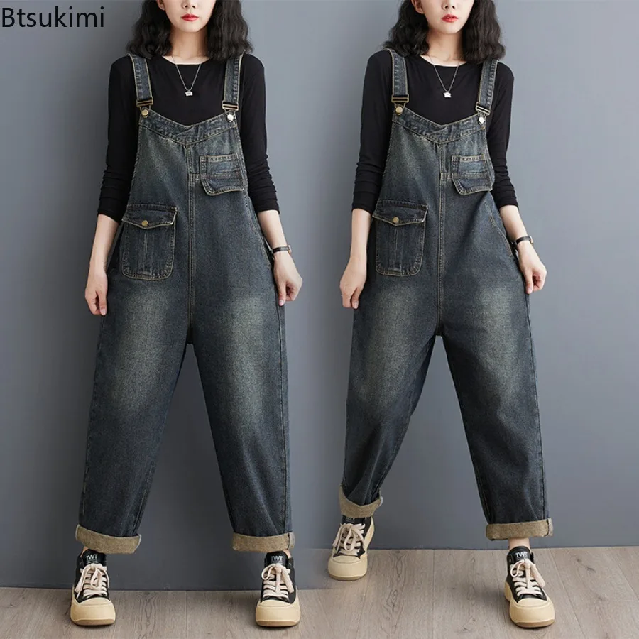 

2025 Women's Spring New Arrival Loose Fit Denim Overalls Cropped Casual Trousers Comfortable Versatile Cropped Pants for Women