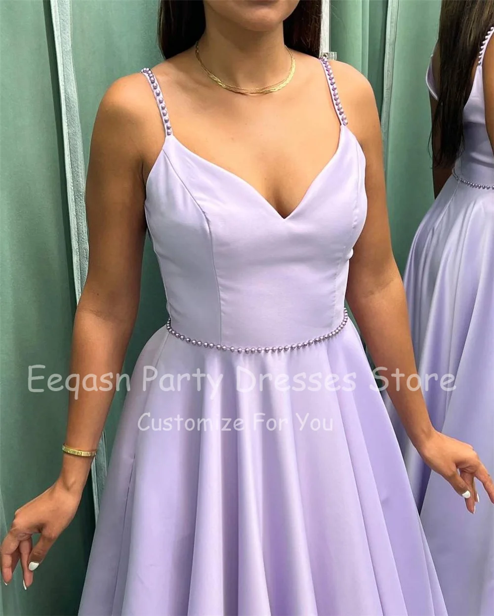 Eeqasn-Vestidos Midi de tul verde menta para graduación, vestido de noche Formal con lentejuelas y hombros descubiertos, longitud hasta el tobillo, línea A