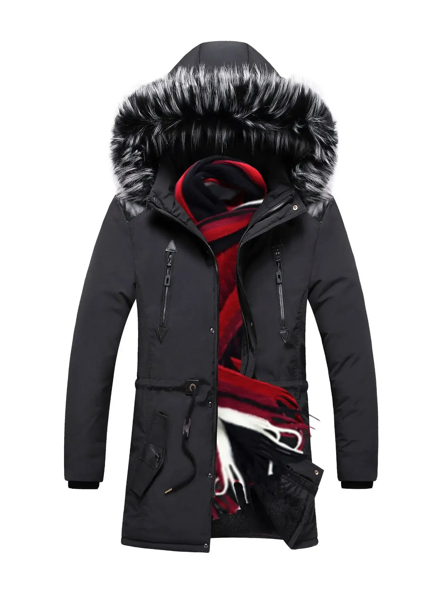 Warme jassen Heren Parka's met capuchon Winterjas Katoenen gewatteerde parka's Warme parka's Mannelijke fleece met capuchon Dikke lange uitloper Windjack