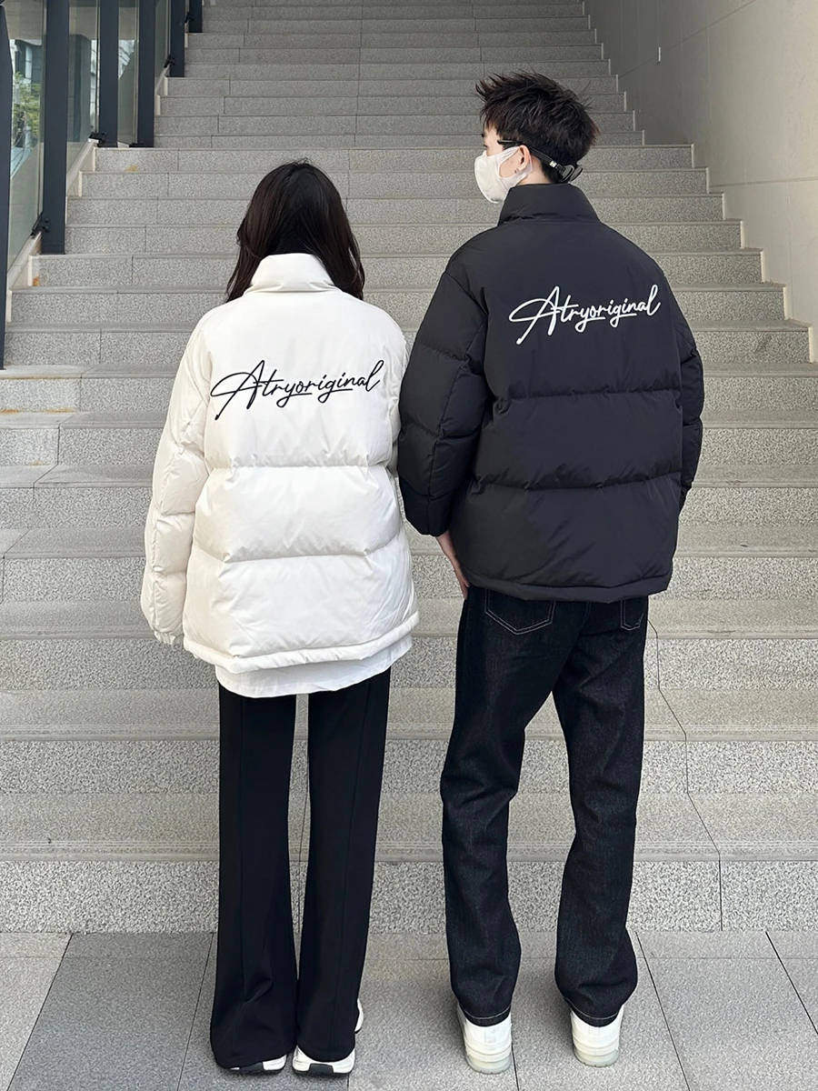 

Утепленная хлопковая куртка с воротником-стойкой для мужчин, зимняя, с буквенным принтом, парная, в американском уличном стиле, верхняя одежда