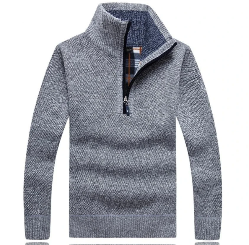 

Warm Pullover High Quality Male Slim Knitted Wool Sweaters For Spring Men's Fleece Thicker Sweater Half Zipper Turtleneck
