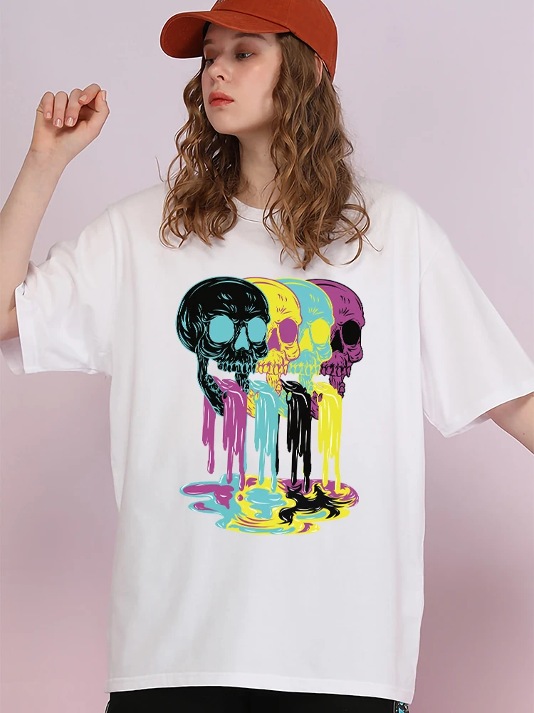 4 wymioty z czaszki śmieszne koszulki z krótkim rękawem moda damska luźna koszulka Street bawełna z krótkim rękawem oddychająca T-Shirt w za dużym rozmiarze kobiet