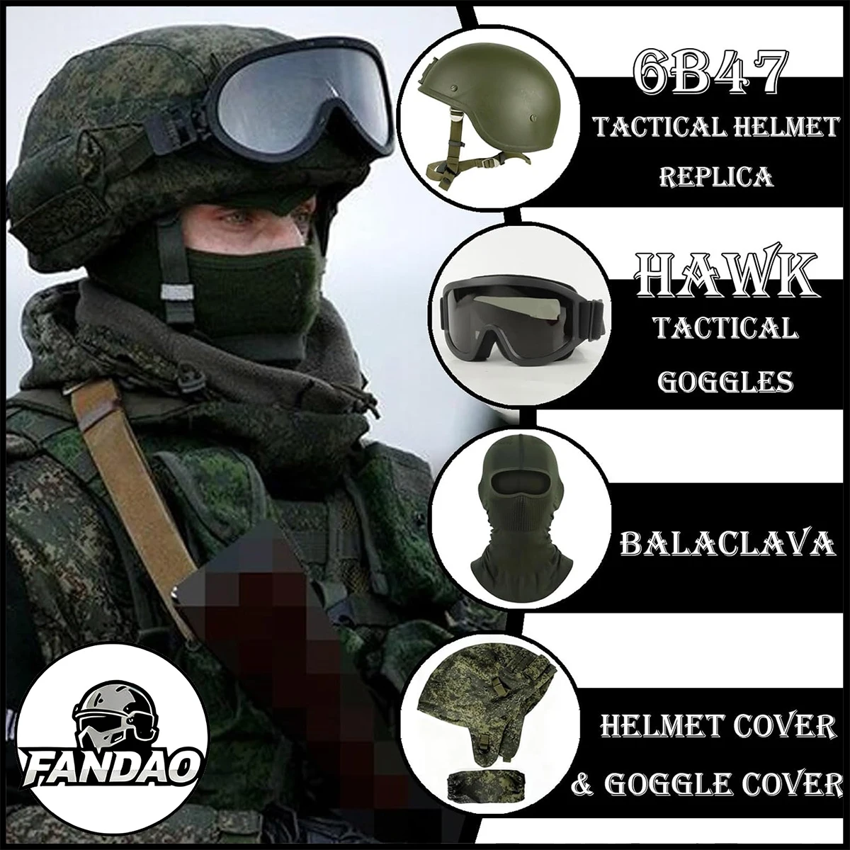 Ratnik 6B47 Full Helmet Set of Russian Camouflage Gear with Helmet/Goggles Cover Outdoor Airsoft Paintball Tactical Helmet Suit