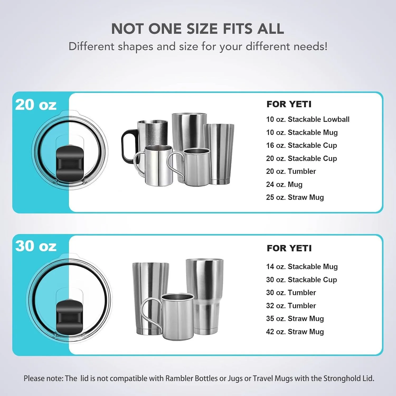 30/20Oz Insulated Cup Lids, Fits Yt 30/20Oz Cups, 10/24 Oz Mugs & 10 Oz Short Cups, Magnetic Slide Lock Leak-Proof Design