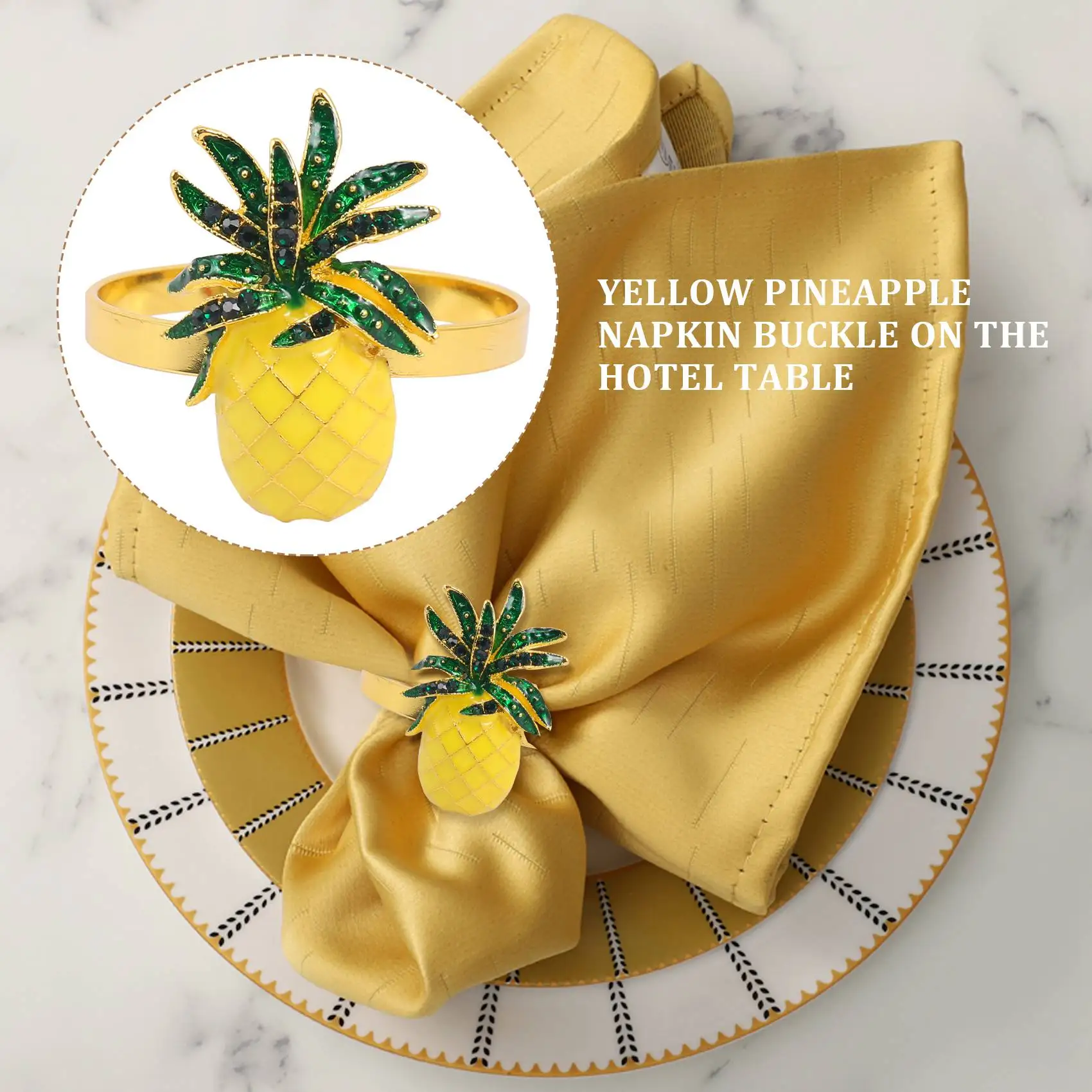 6Pcs Cute Napkin Rings Pineapple Shining yellow Christening Bangle Metal Wedding Gift Party Supplies