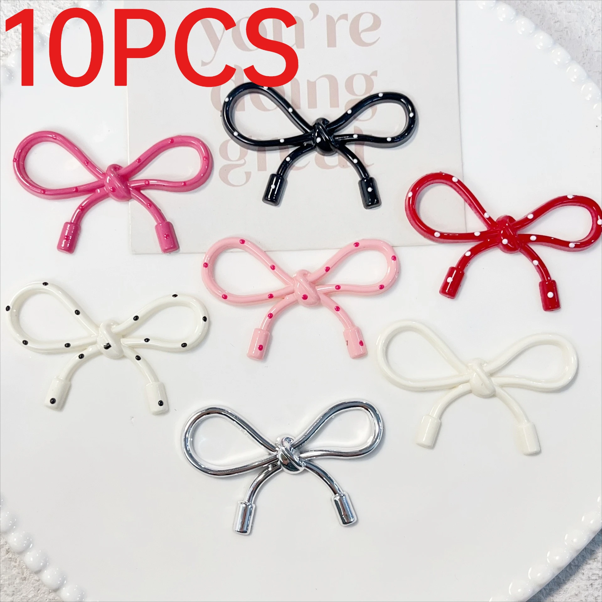 10Pcs Sweet Simple Polka Dot Hollow Bowknot Charms DIY Mobile Phone Case Hair Clip Shoe Flower Jewelry Making Supplies