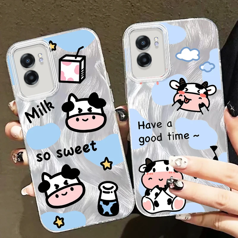 Sweet Cow Milk For OPPO A79 A78 A58 A38 A16 A60 A53 A92 A72 A52 A74 A55 A54 A94 5G Feather Yarn Soft Phone Case