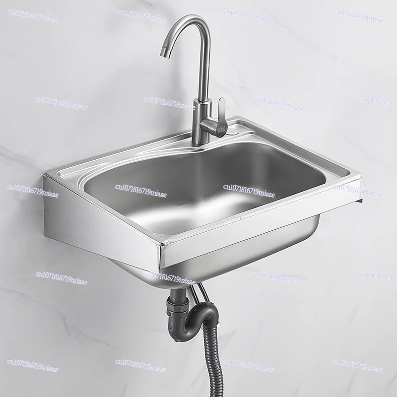 Stainless Steel Wall-Mounted Kitchen Sink with Support, Double Bowl or Single Bowl, Easy Install, Durable Kitchen Wash Basin