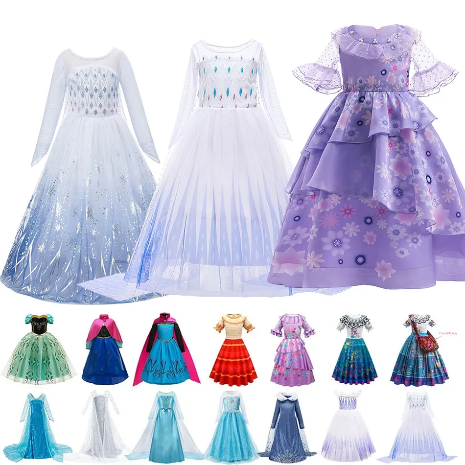 Girl Birthday Encanto Costume Girl Snow Queen 2 Anna Elsa Princess Dress Children Mirabel Kids Isabela Halloween Cosplay Clothes